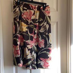 Talbots 18 Brown Floral Fully Lined Silk Skirt